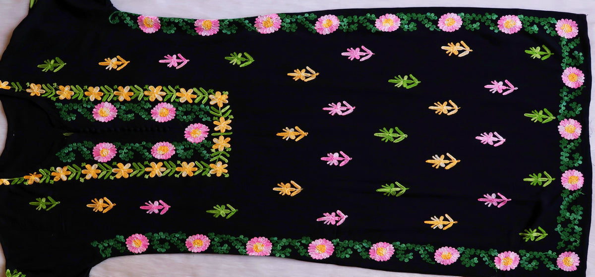 Anah Black & Pink Long Rayon Kurta