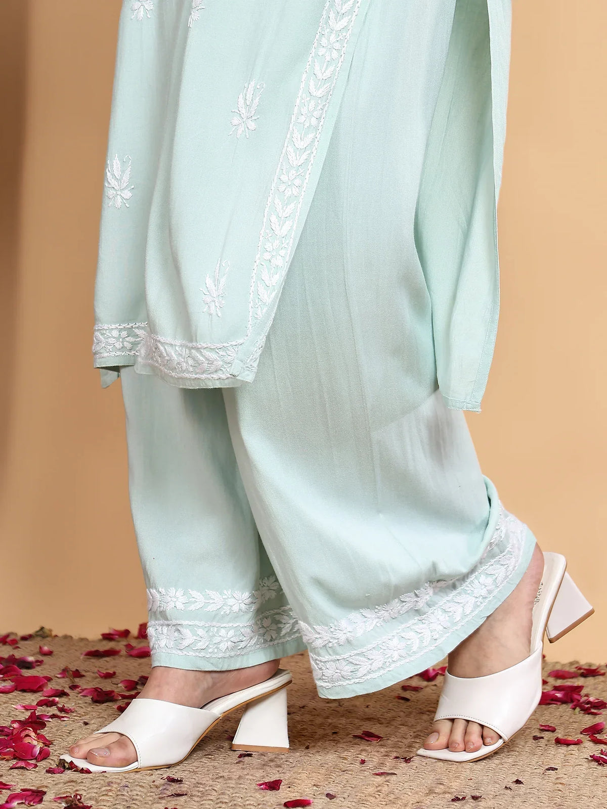 Haya Chikankari Rayon Co-ord Set (Pista Green)