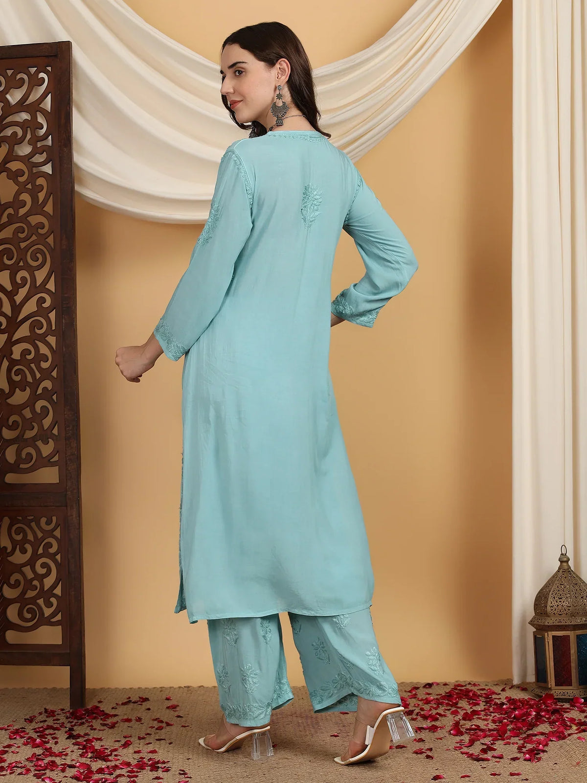 Farha Chikankari Premium Modal Co-ord Set (Pastel Green)