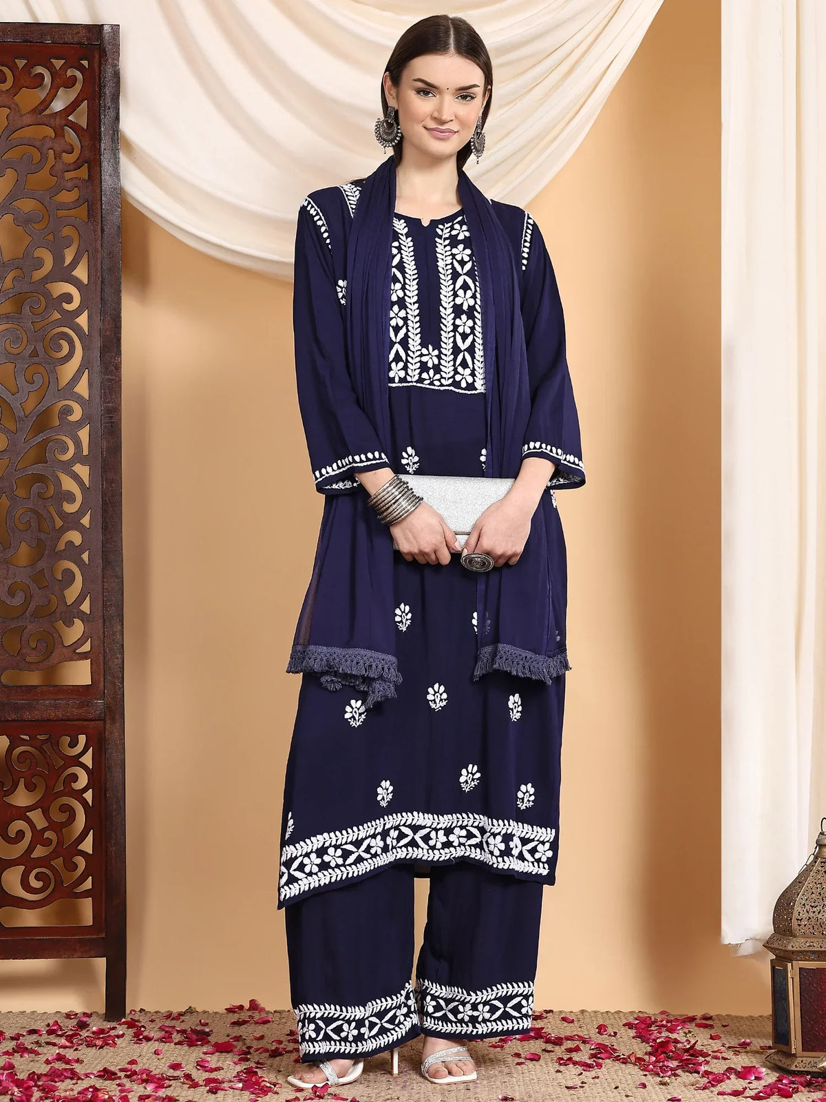 Shiza Chikankari Premium Modal Co-ord Set (Navy)