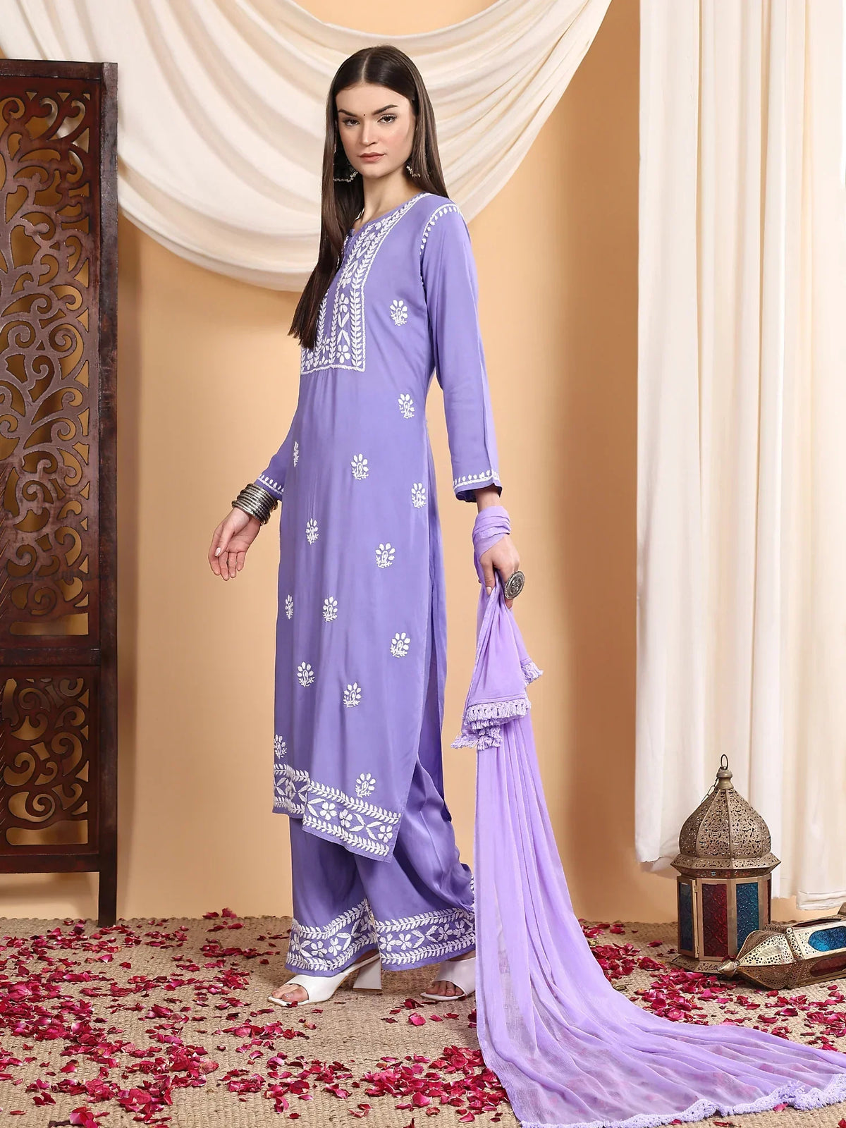 Shiza Chikankari Premium Modal Co-ord Set (Lavender)