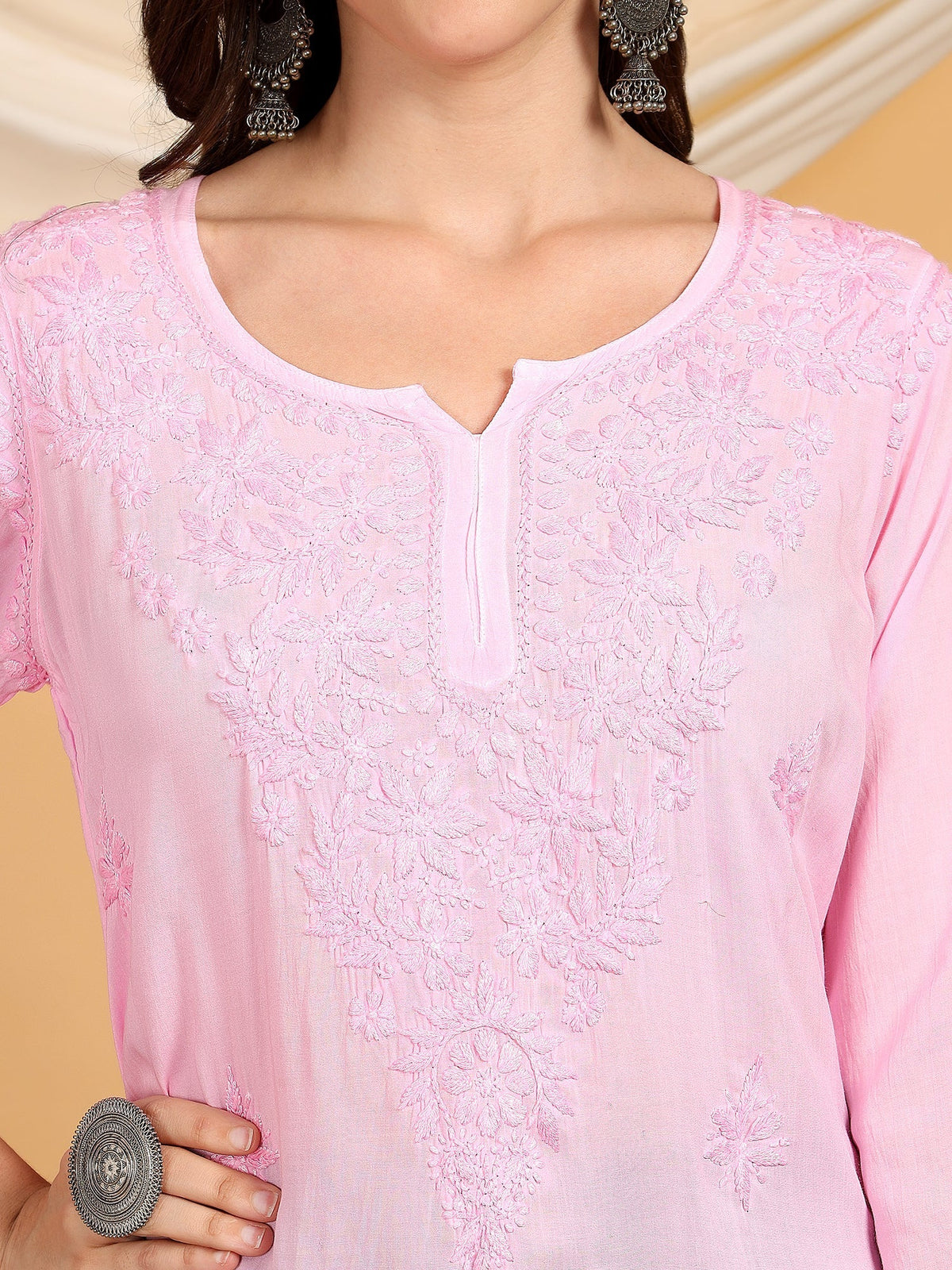 Misha Chikankari Modal Short Kurti (Baby Pink)