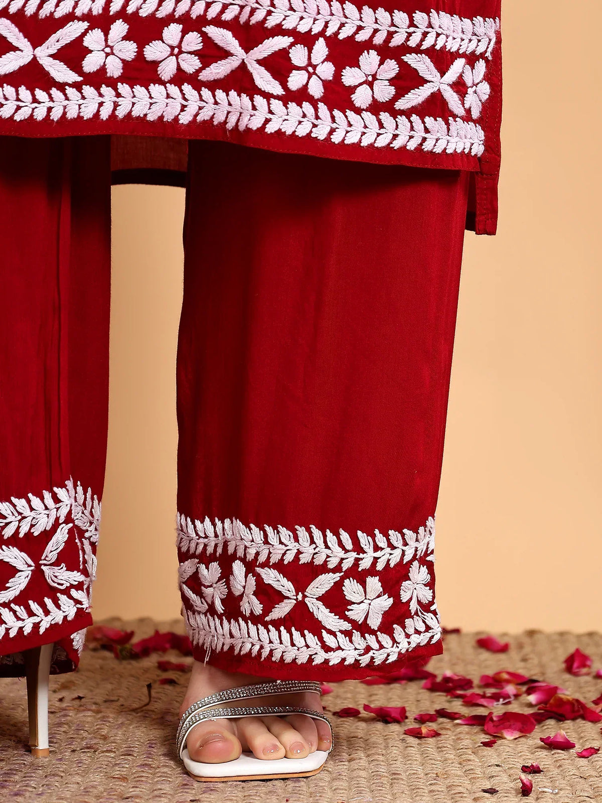 Shiza Chikankari Premium Modal Co-ord Set (Maroon)