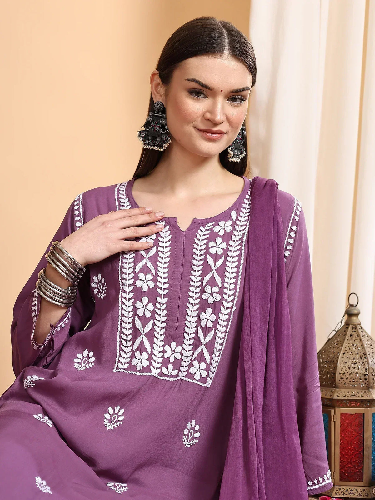 Shiza Chikankari Premium Modal Co-ord Set (Mauve)