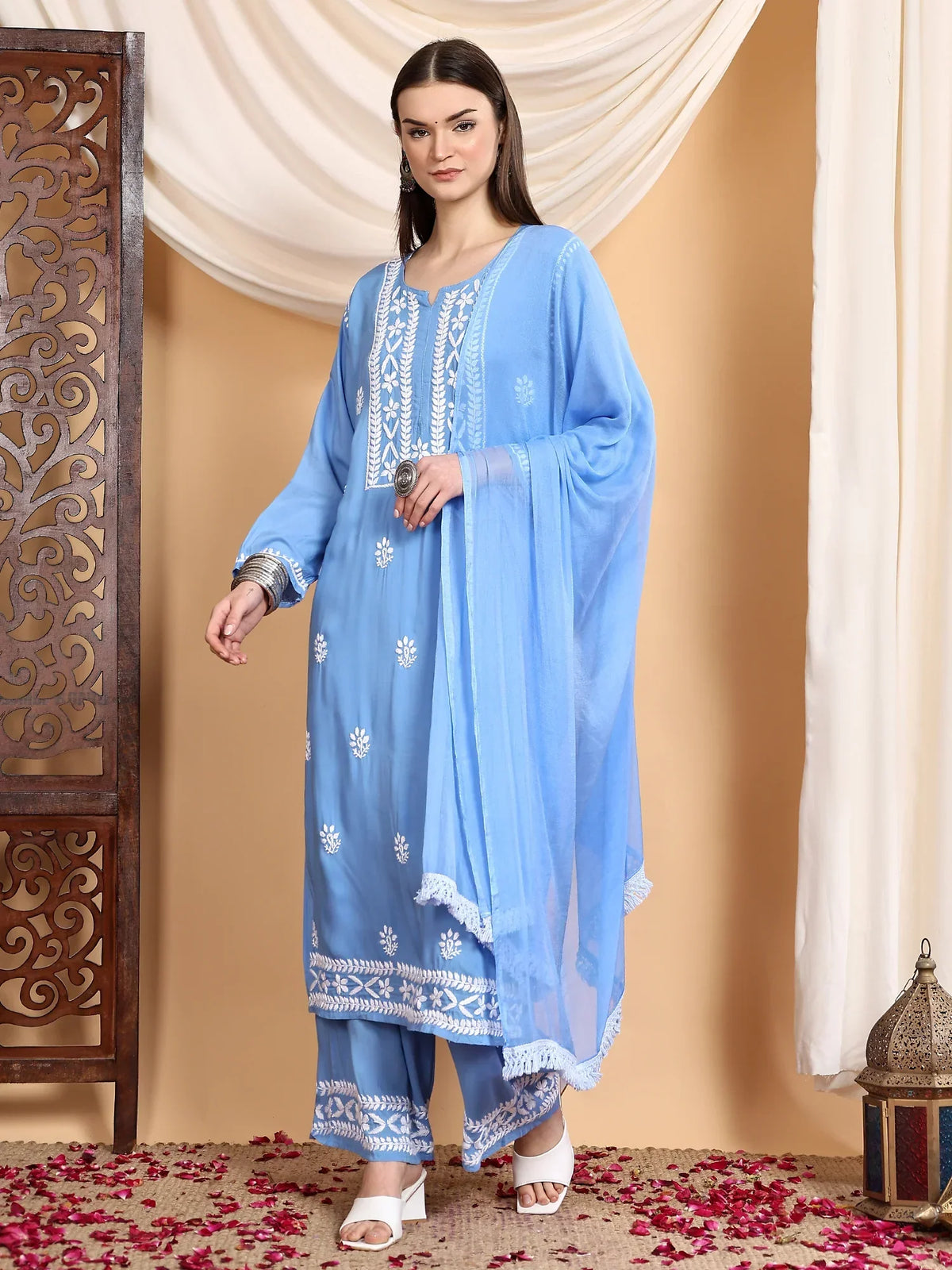 Shiza Chikankari Premium Modal Co-ord Set (Powder Blue)