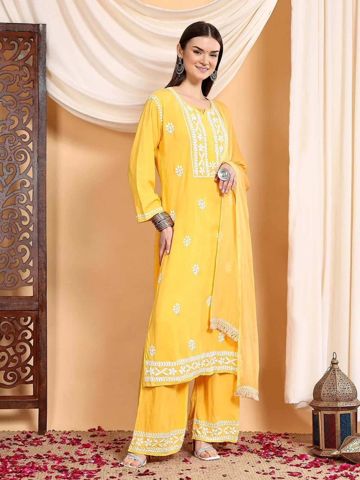 Shiza Chikankari Premium Modal Co-ord Set (Yellow)