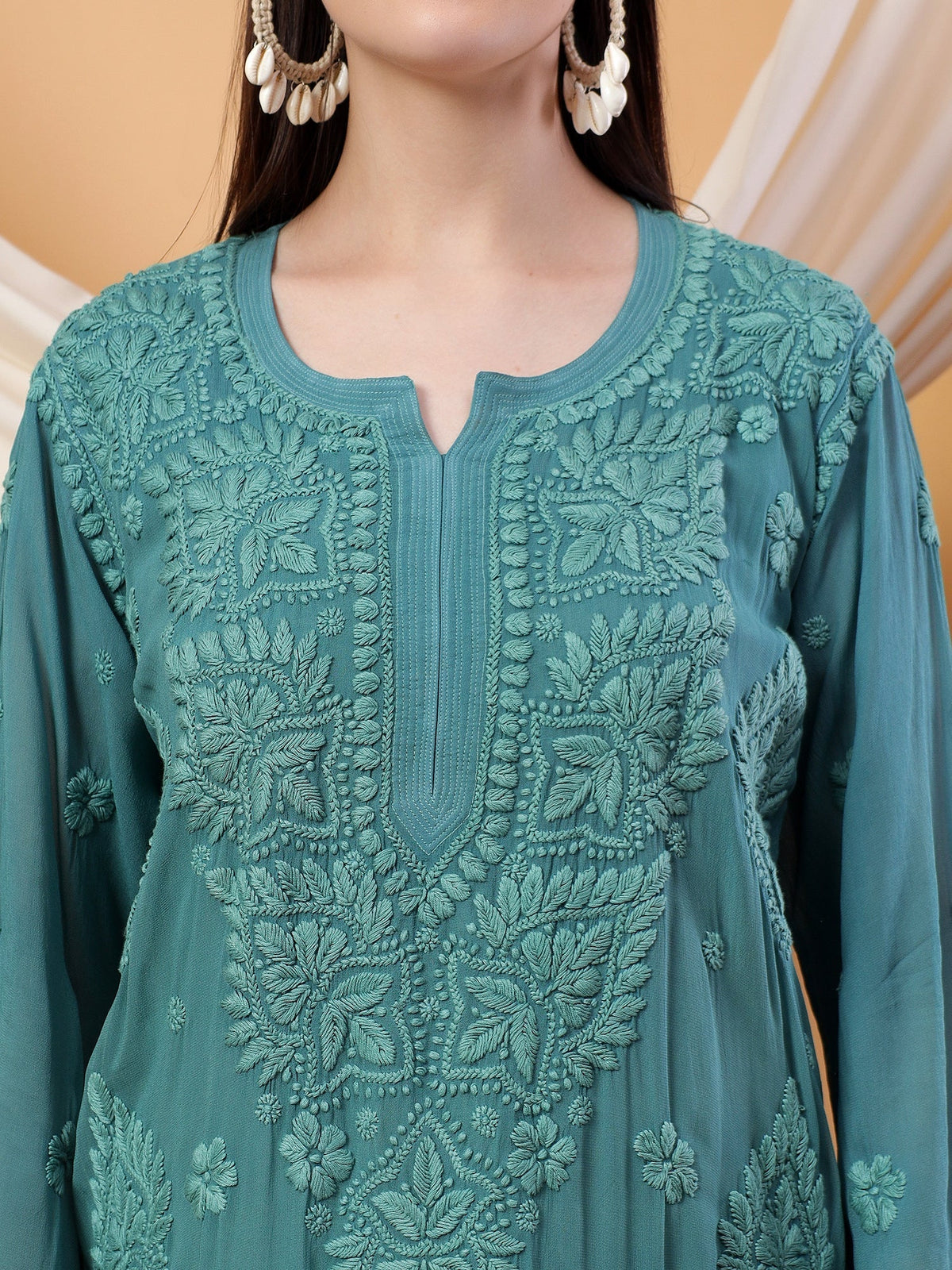 Dua Premium Viscose 3D Chikankari Straight Kurta (Green)