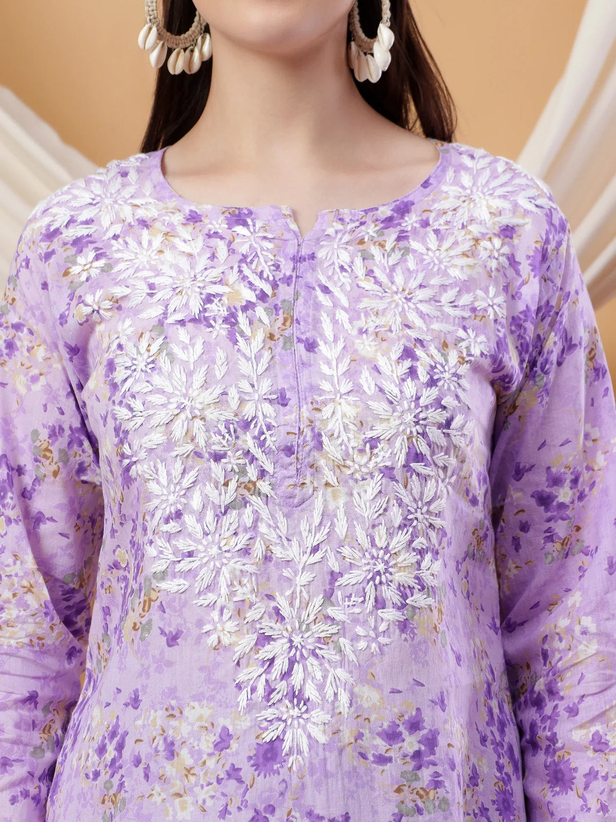 Anika Chikankari Mulmul Co-ord Set (Lavender)