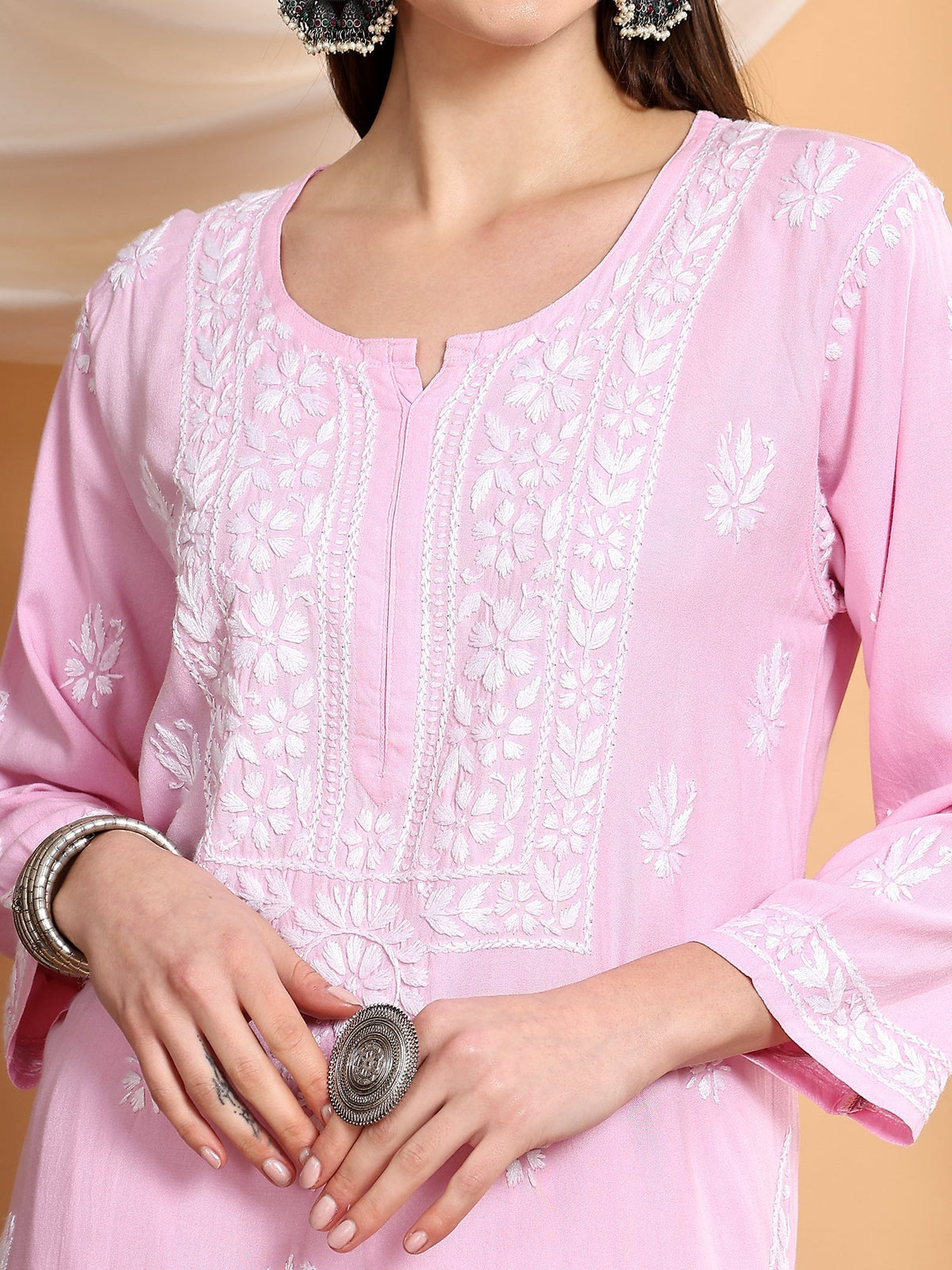 Haya Chikankari Rayon Co-ord Set (Pink)