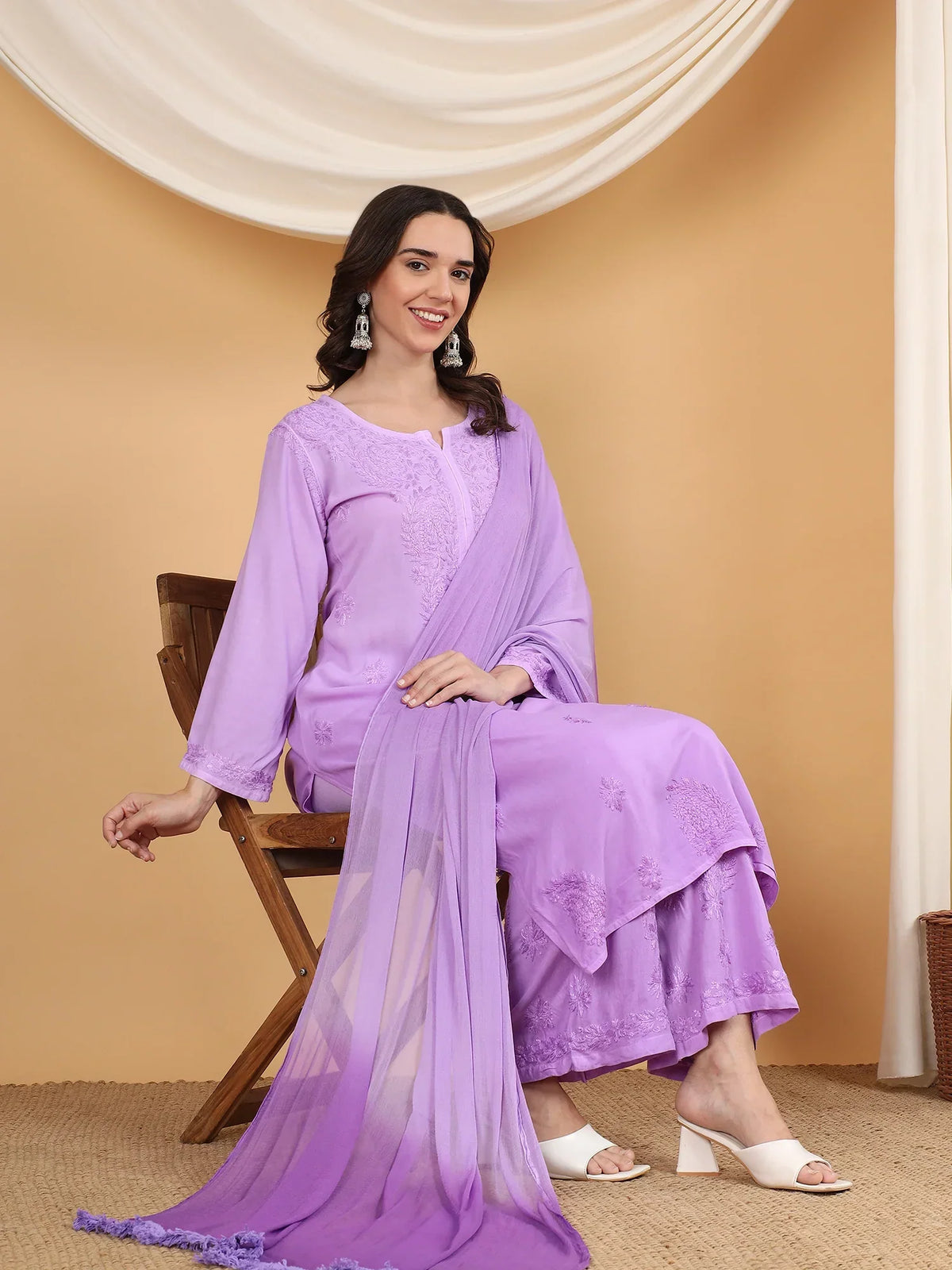 Meher Chikankari Ombre Rayon Co-ord Set (Lavender)
