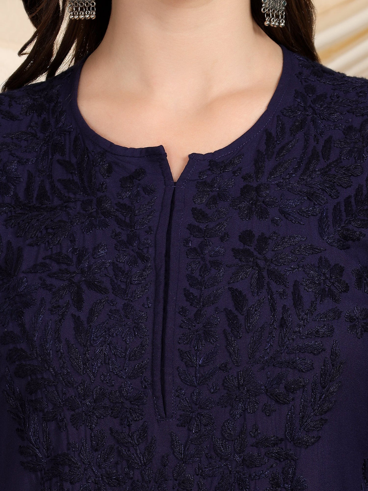 Faiza Chikankari Rayon Co-ord Set (Navy)