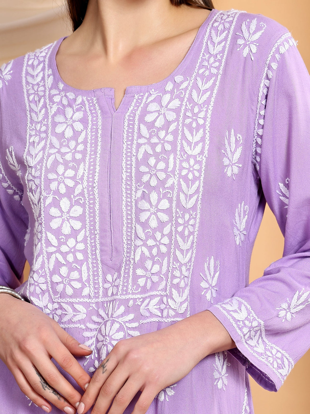Haya Chikankari Rayon Co-ord Set (Lilac)