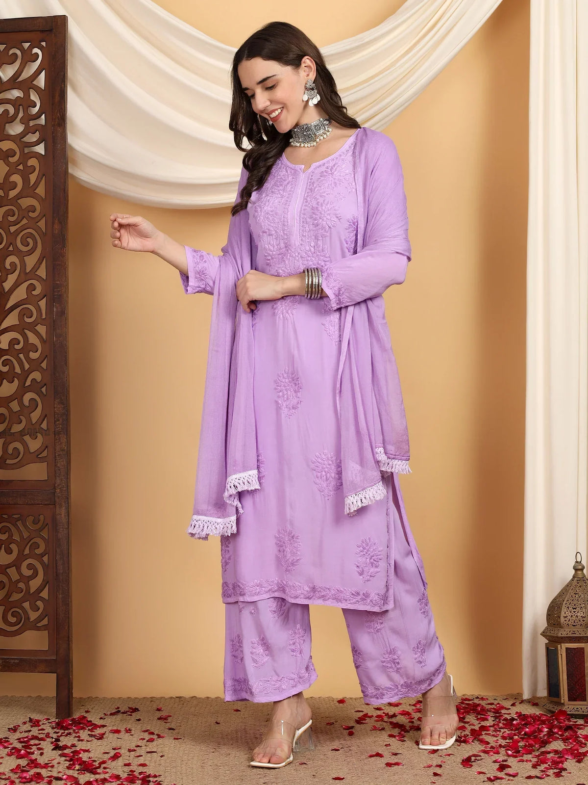 Farha Chikankari Premium Modal Co-ord Set (Lavender)