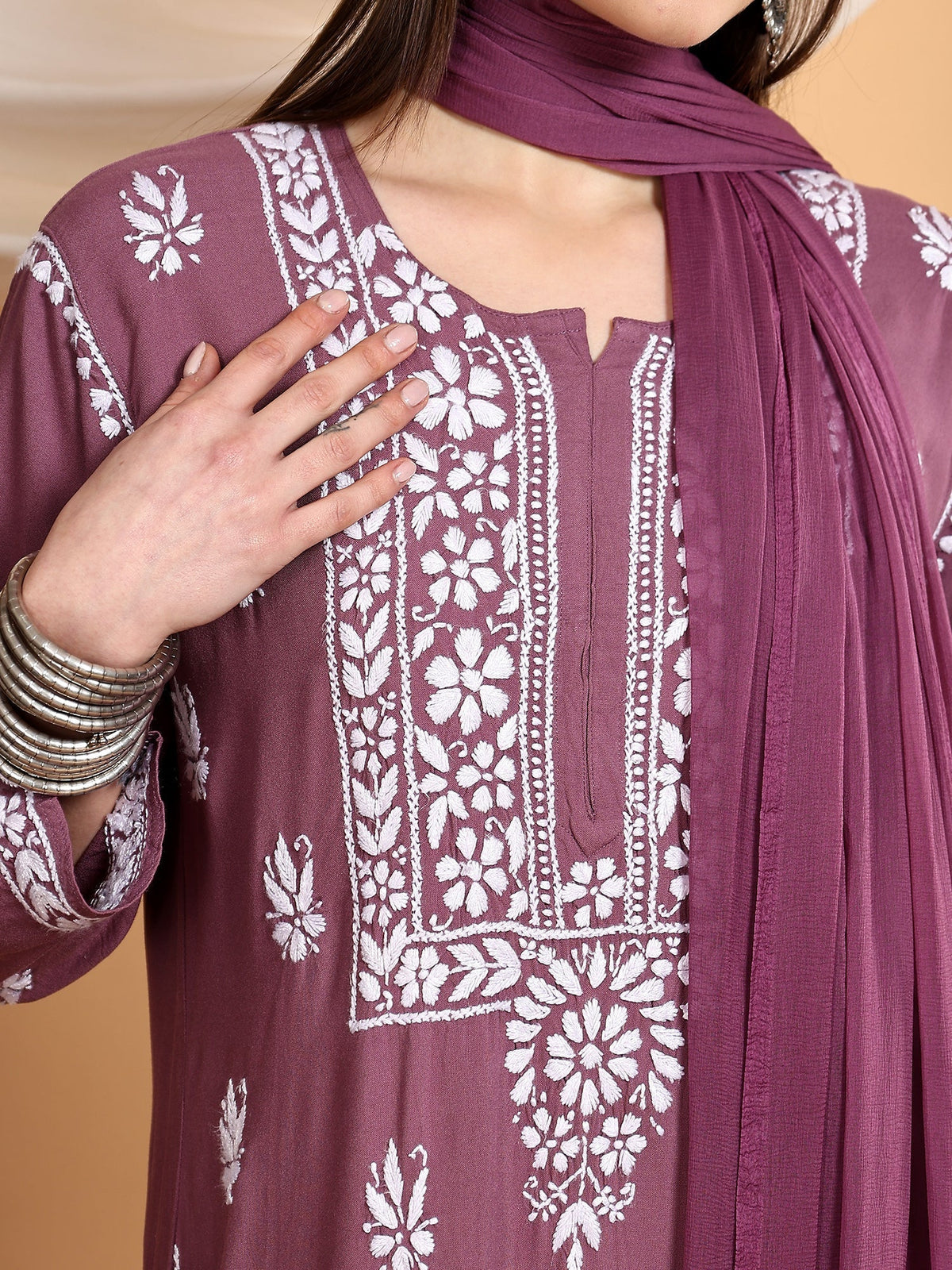 Haya Chikankari Rayon Co-ord Set (Mauve)