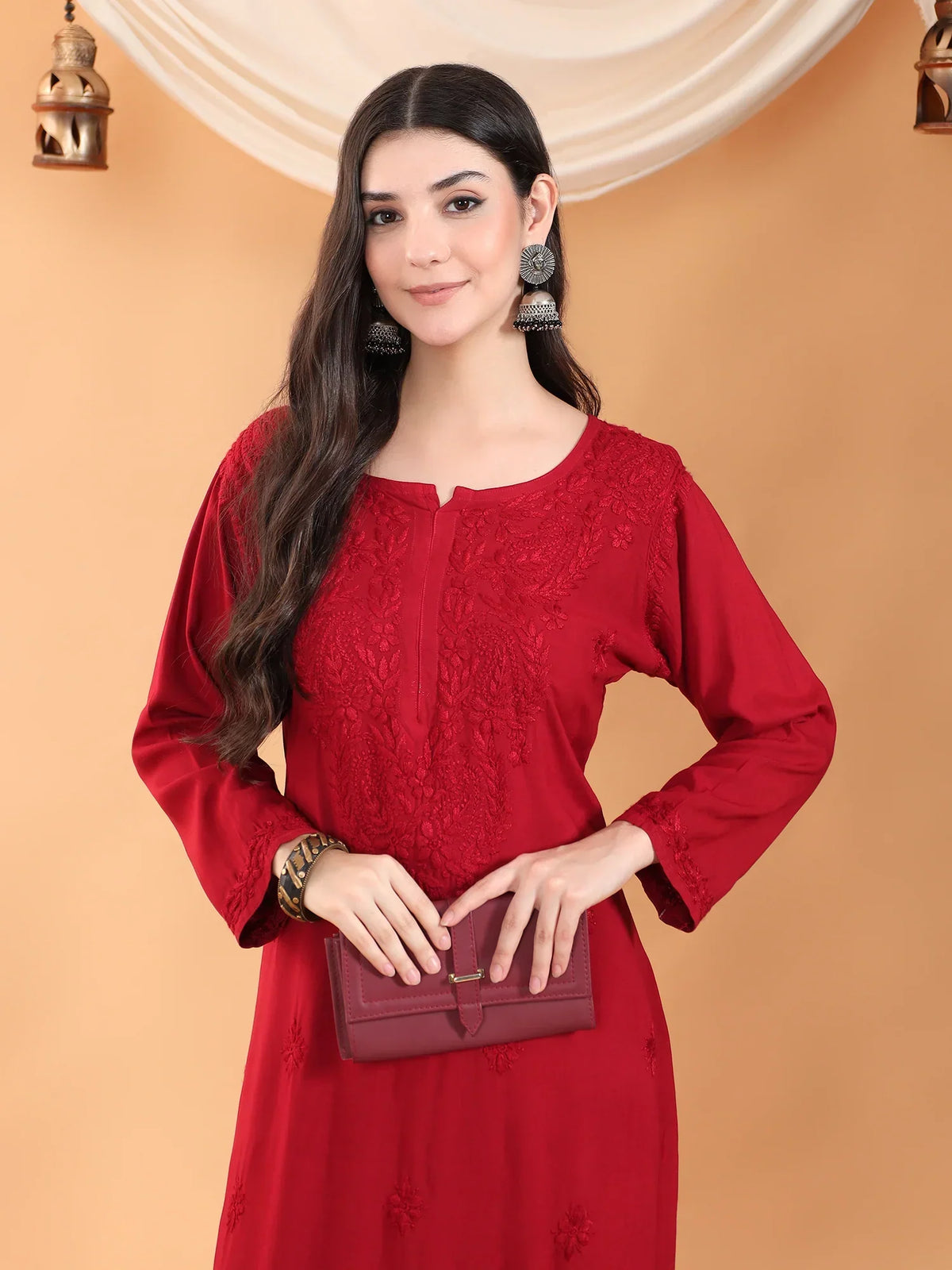 Maryam Chikankari Rayon Co-ord Set (Maroon)