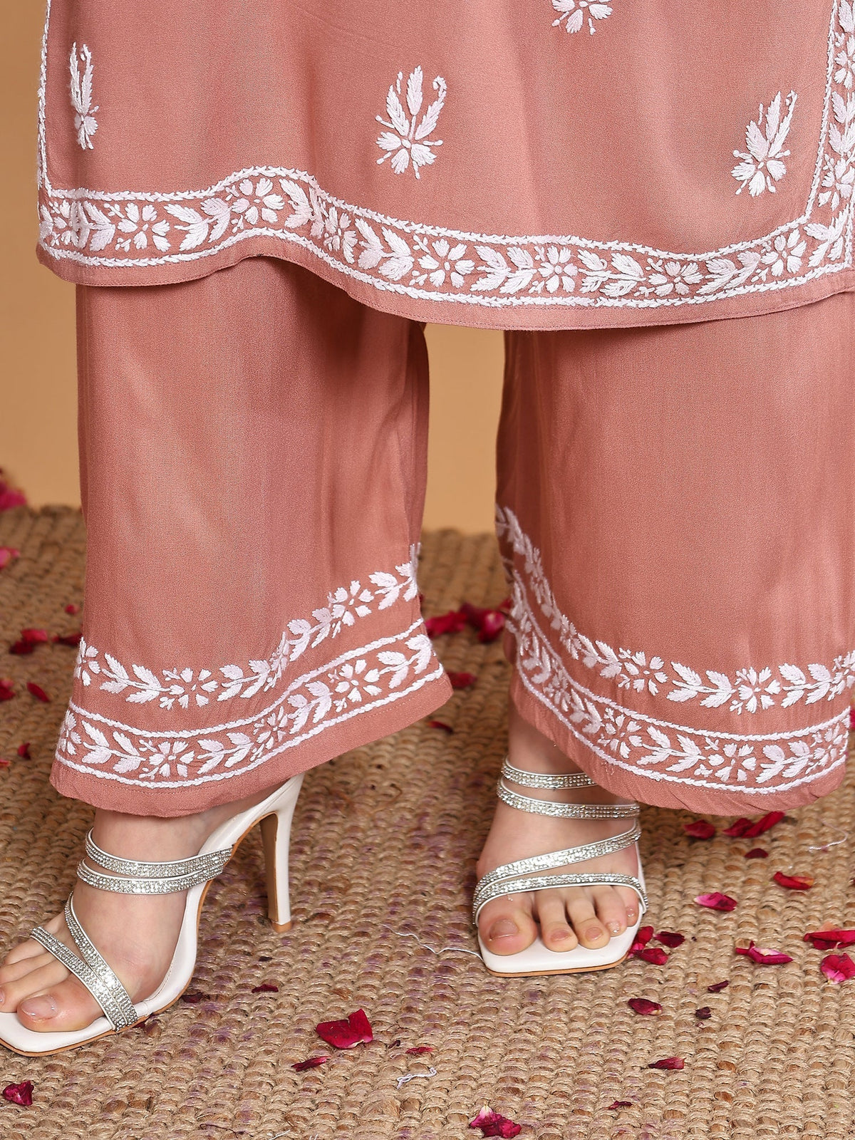 Haya Chikankari Rayon Co-ord Set (Nude Coral)