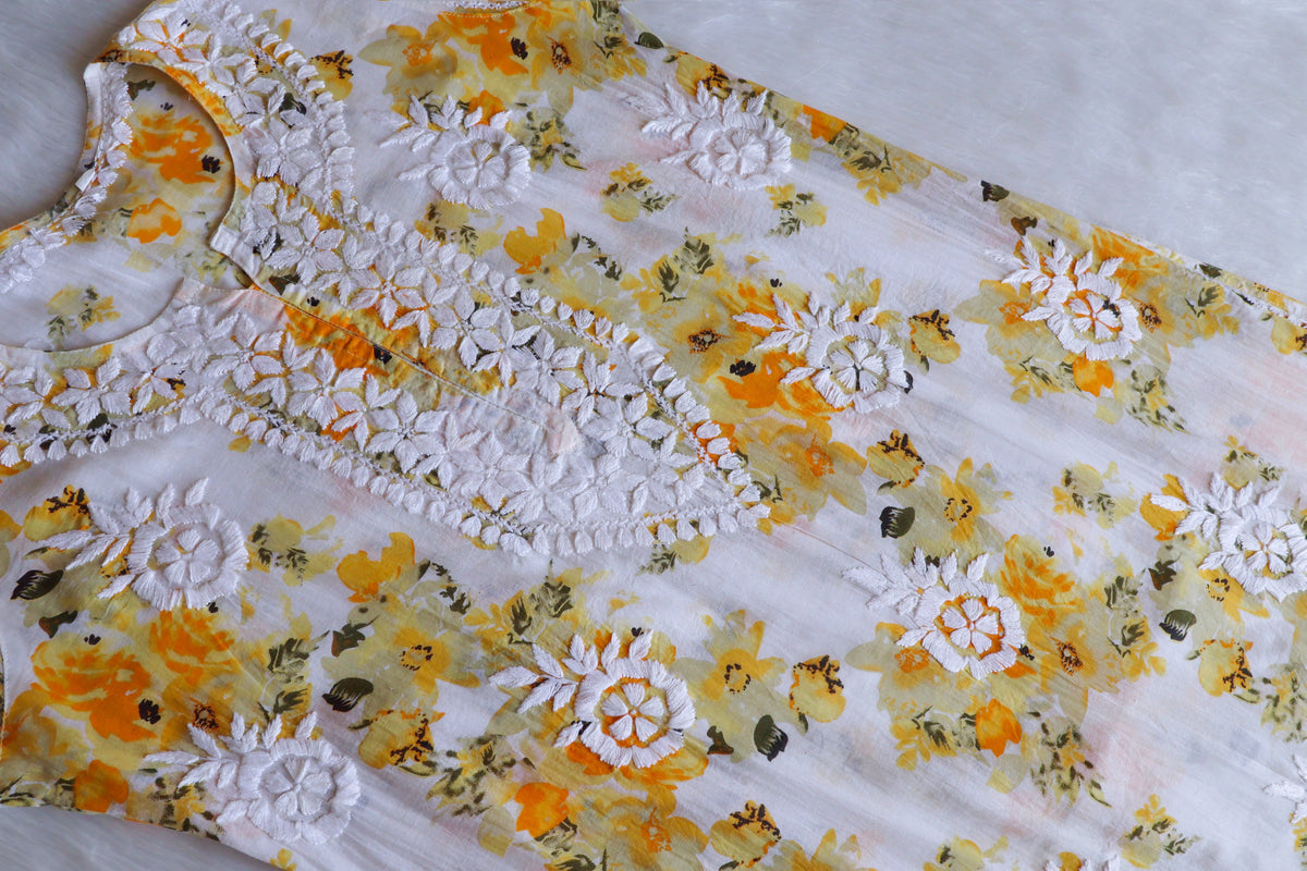 Gulshan White & Yellow Pure Mulmul set