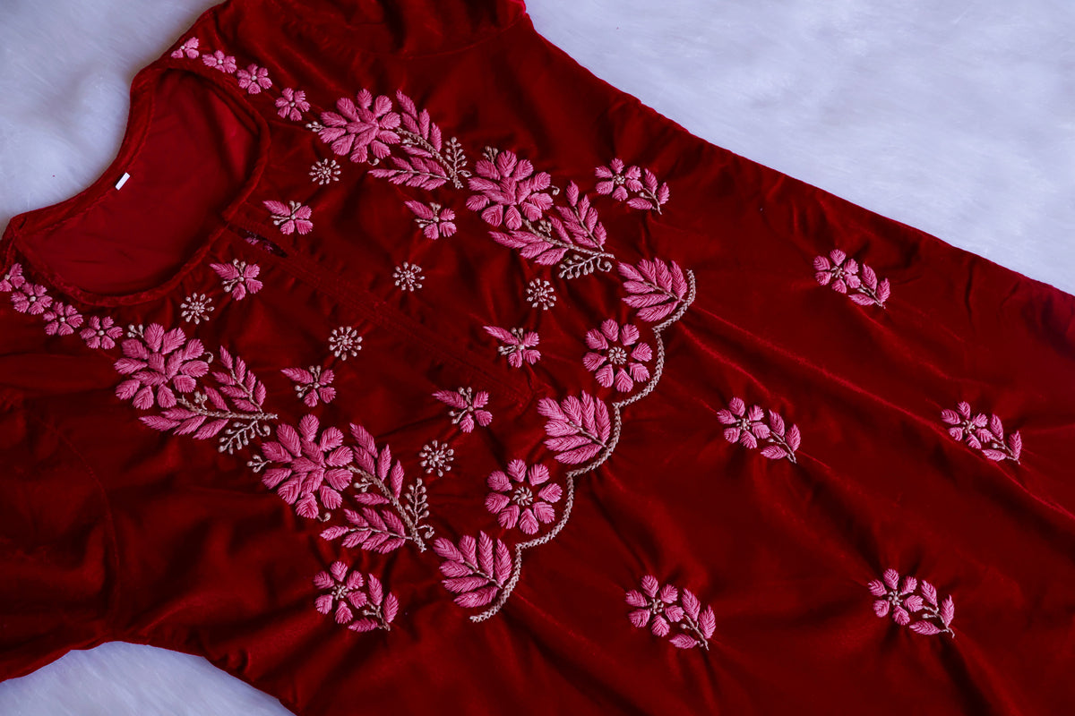 Makhmali Maroon Pure Velvet set