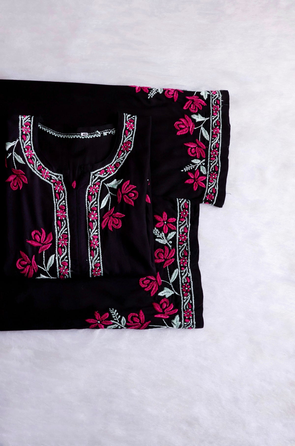 Gul Kashmiri Black & Deep Pink Modal Kurta Set