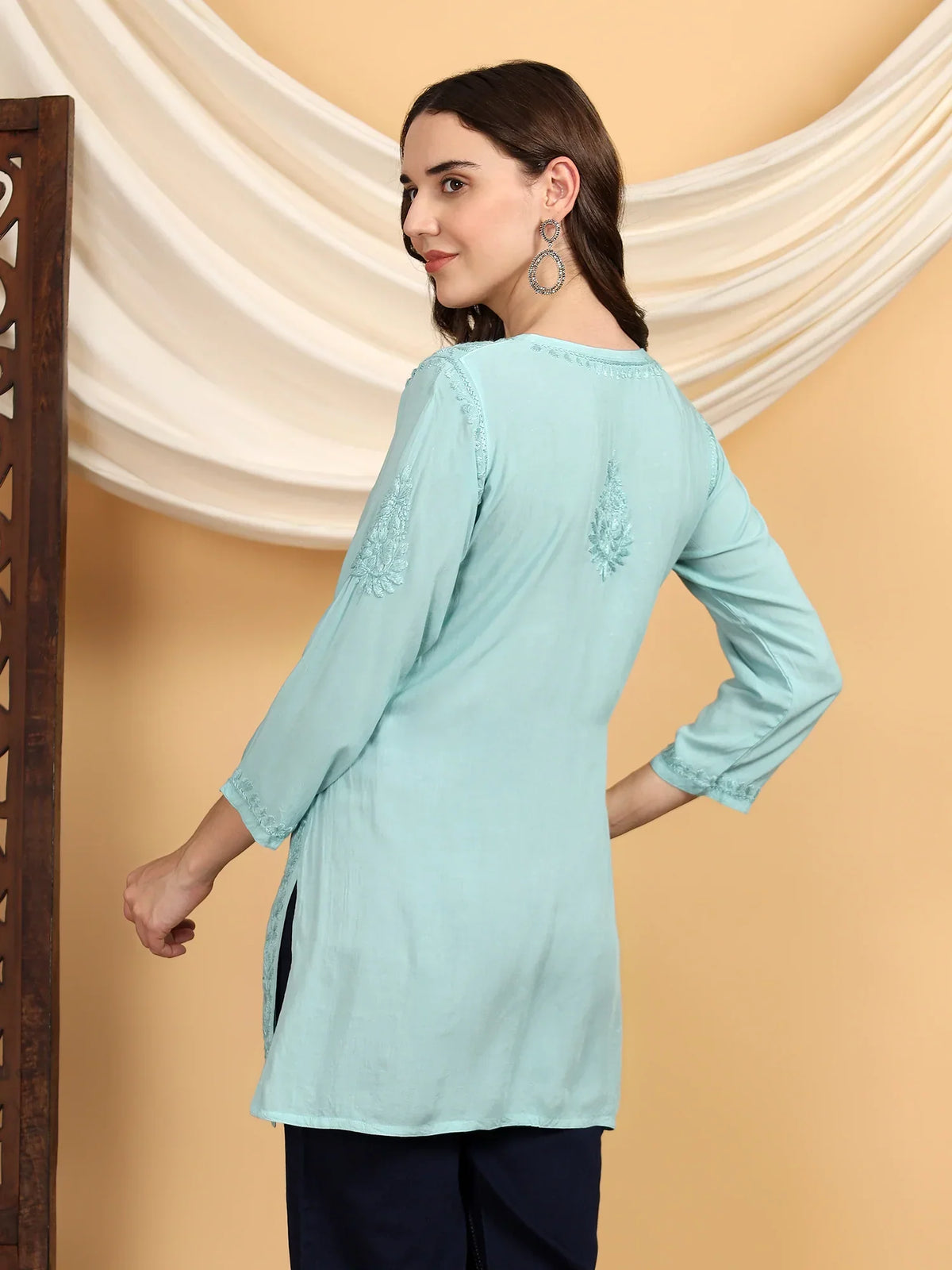 Misha Chikankari Modal Short Kurti (Spanish Green)