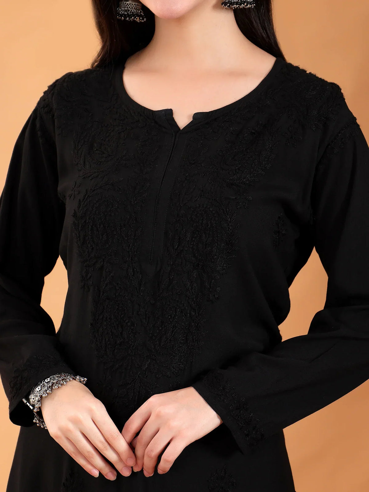 Maryam Chikankari Rayon Co-ord Set (Black)