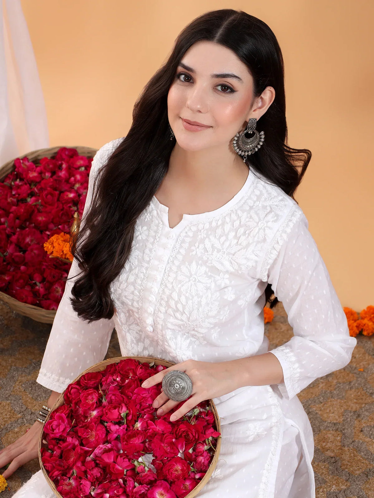 Priya Chikankari Kurta Palazzo Cotton Co-ord Set (White)