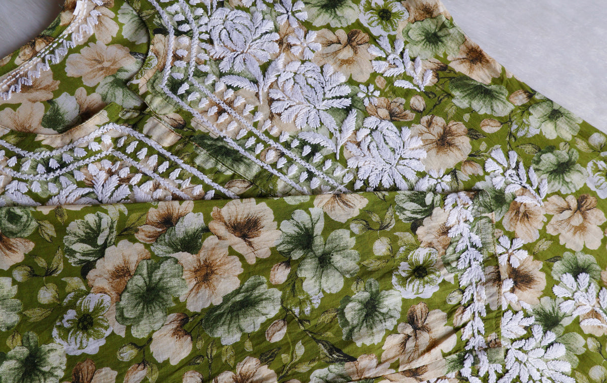 Aleha Olive Green Pure Mulmul set