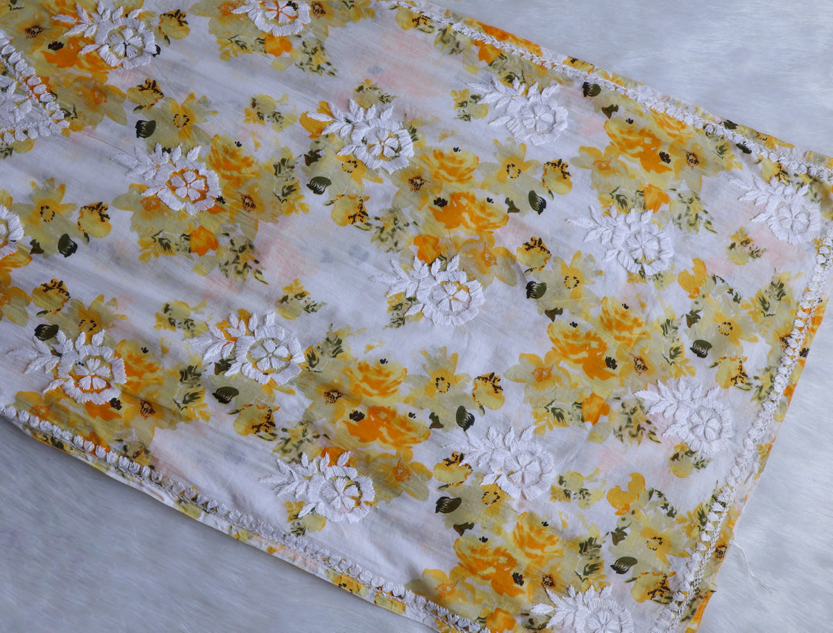 Gulshan White & Yellow Pure Mulmul set