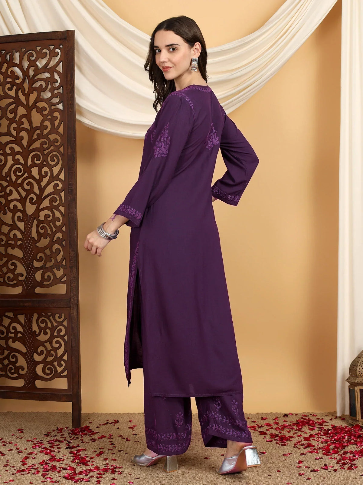 Faiza Chikankari Rayon Co-ord Set (Mauve)