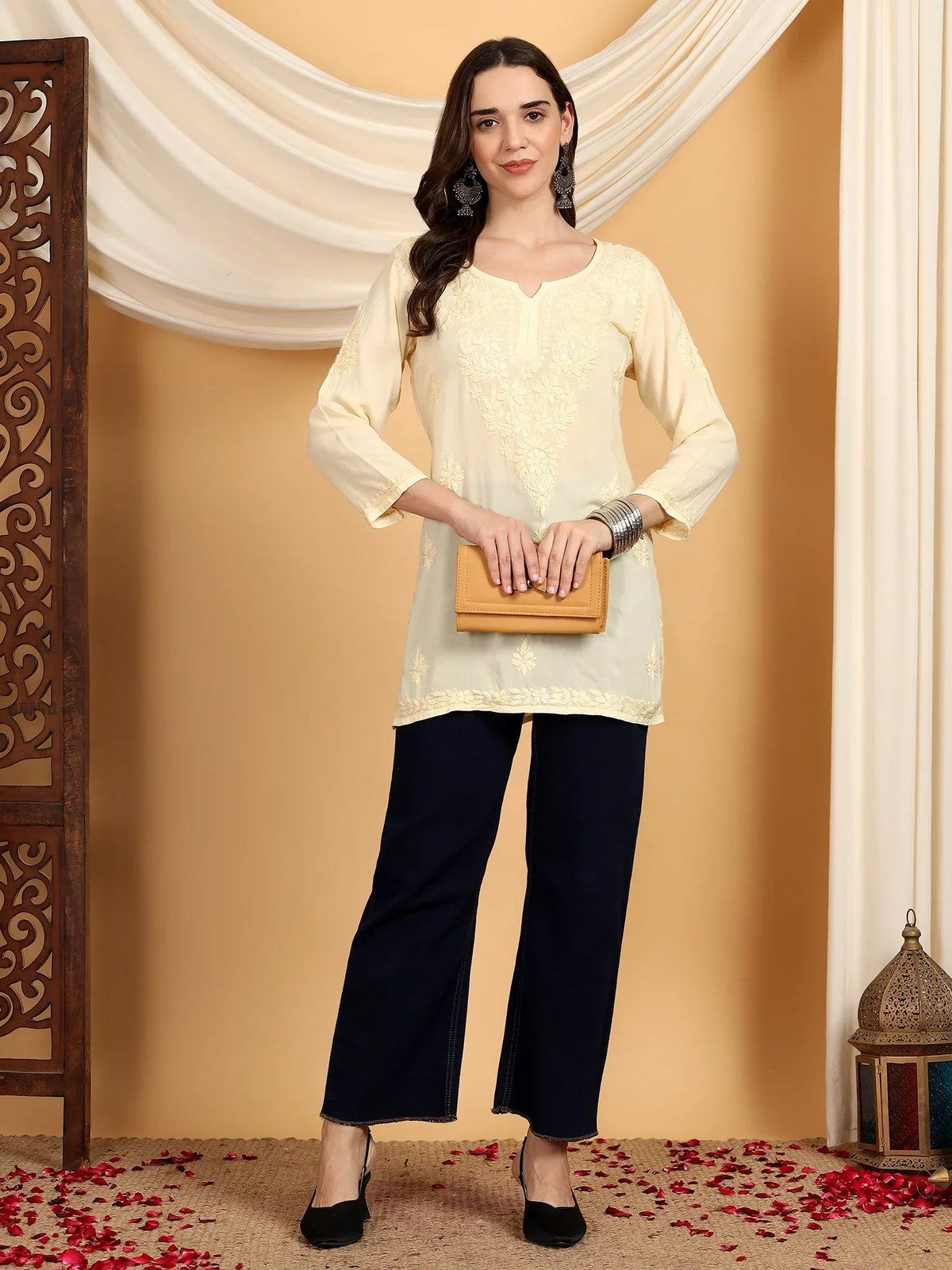 Misha Chikankari Modal Short Kurti (Yellow)