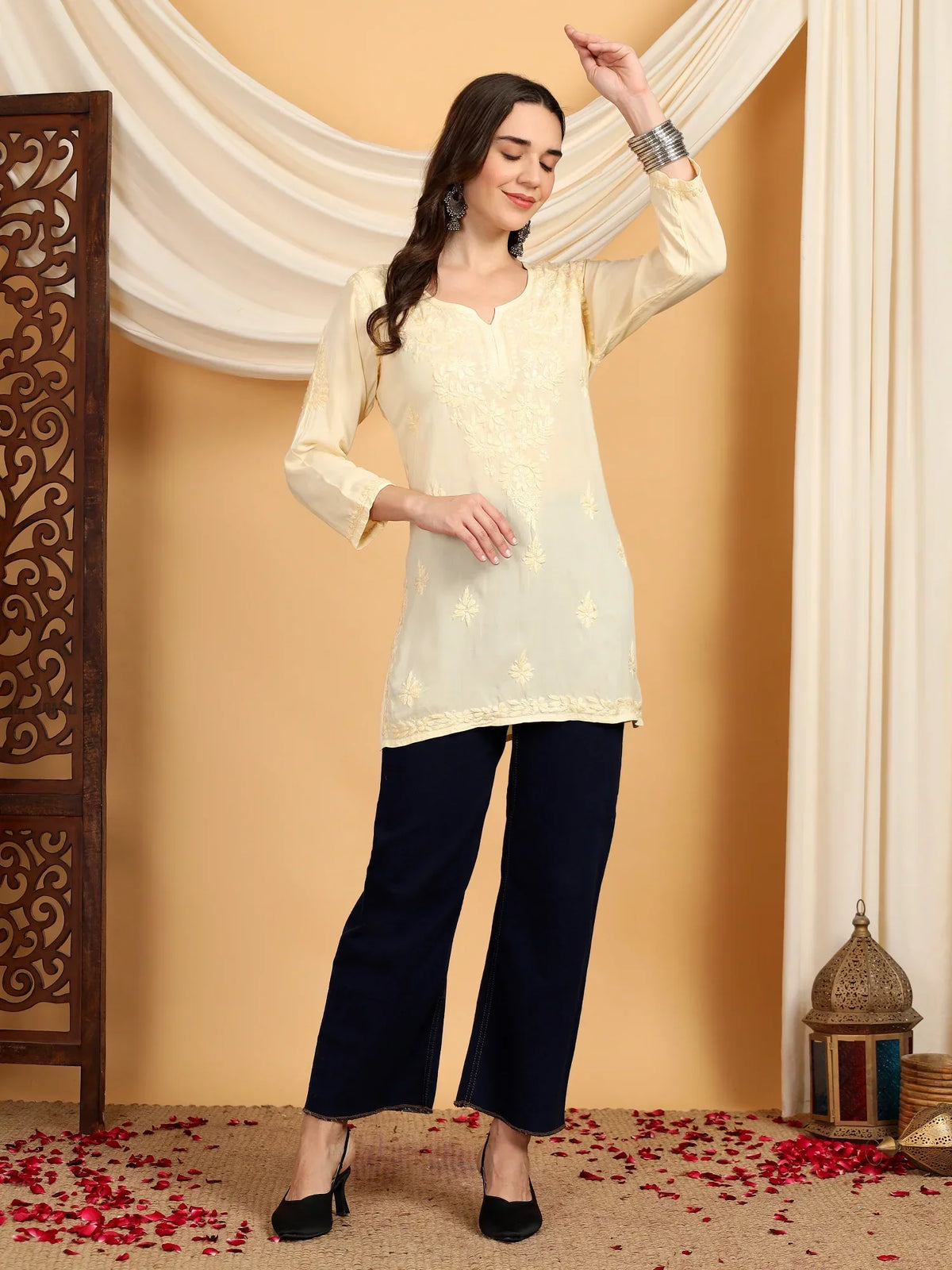 Misha Chikankari Modal Short Kurti (Yellow)