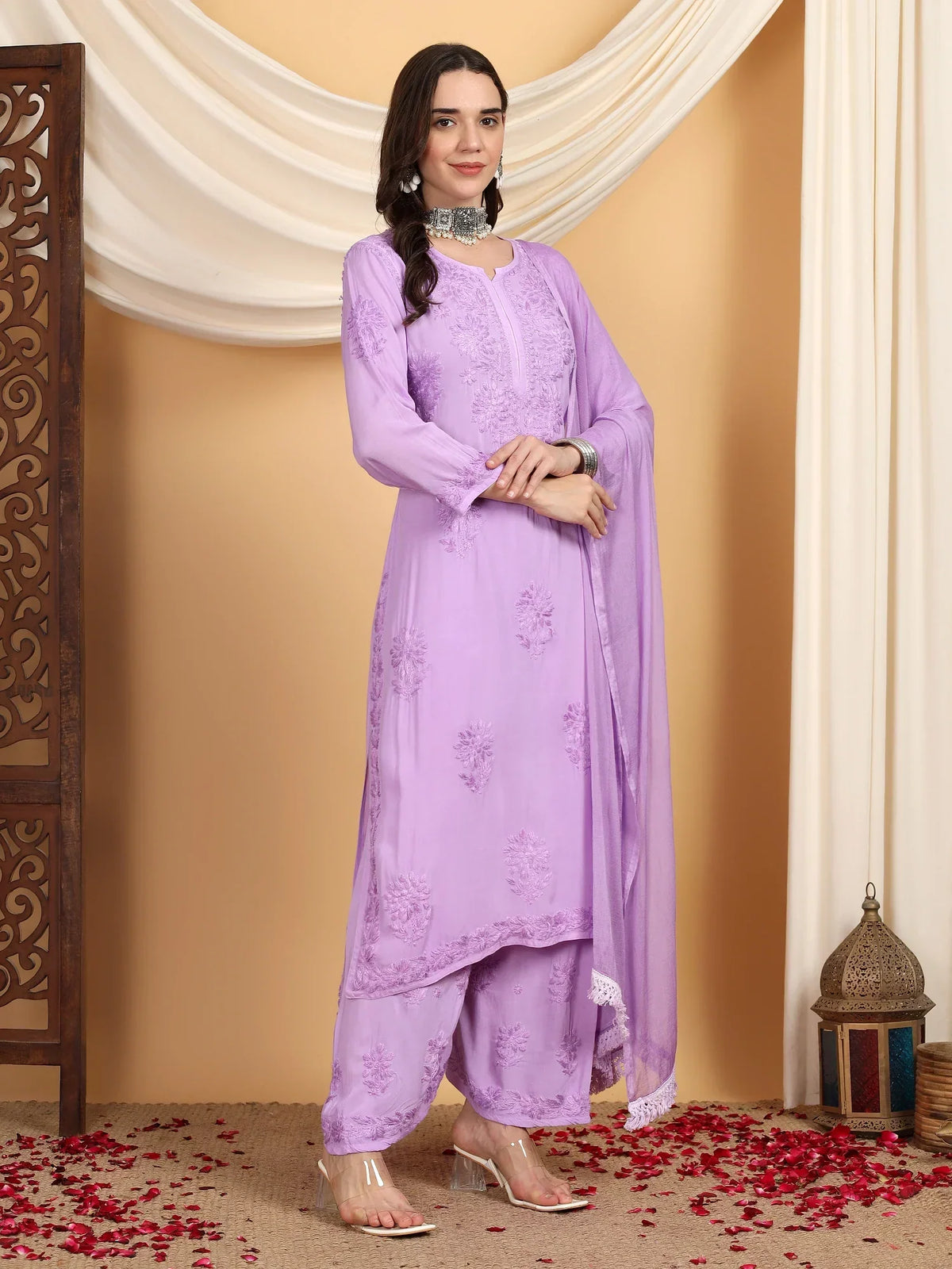 Farha Chikankari Premium Modal Co-ord Set (Lavender)