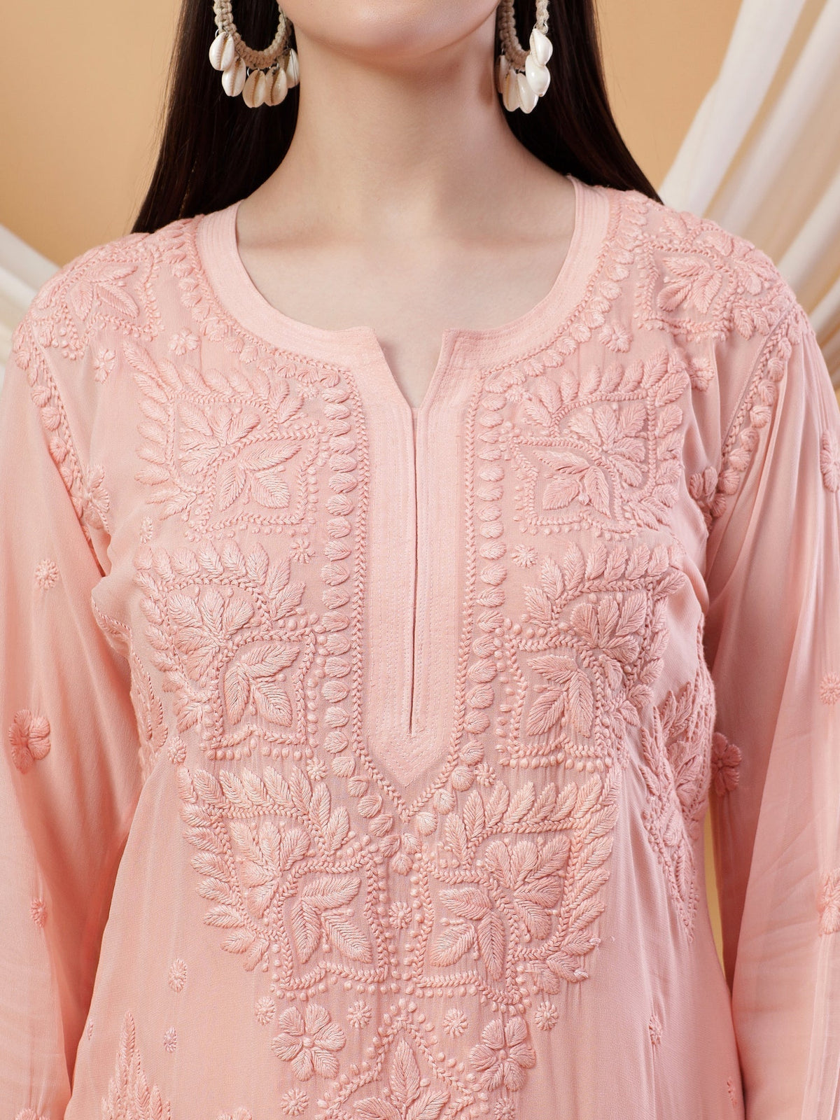 Dua Premium Viscose 3D Chikankari Straight Kurta (Beige)