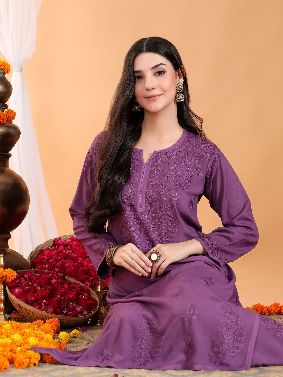 Maryam Chikankari Rayon Co-ord Set (Mauve)