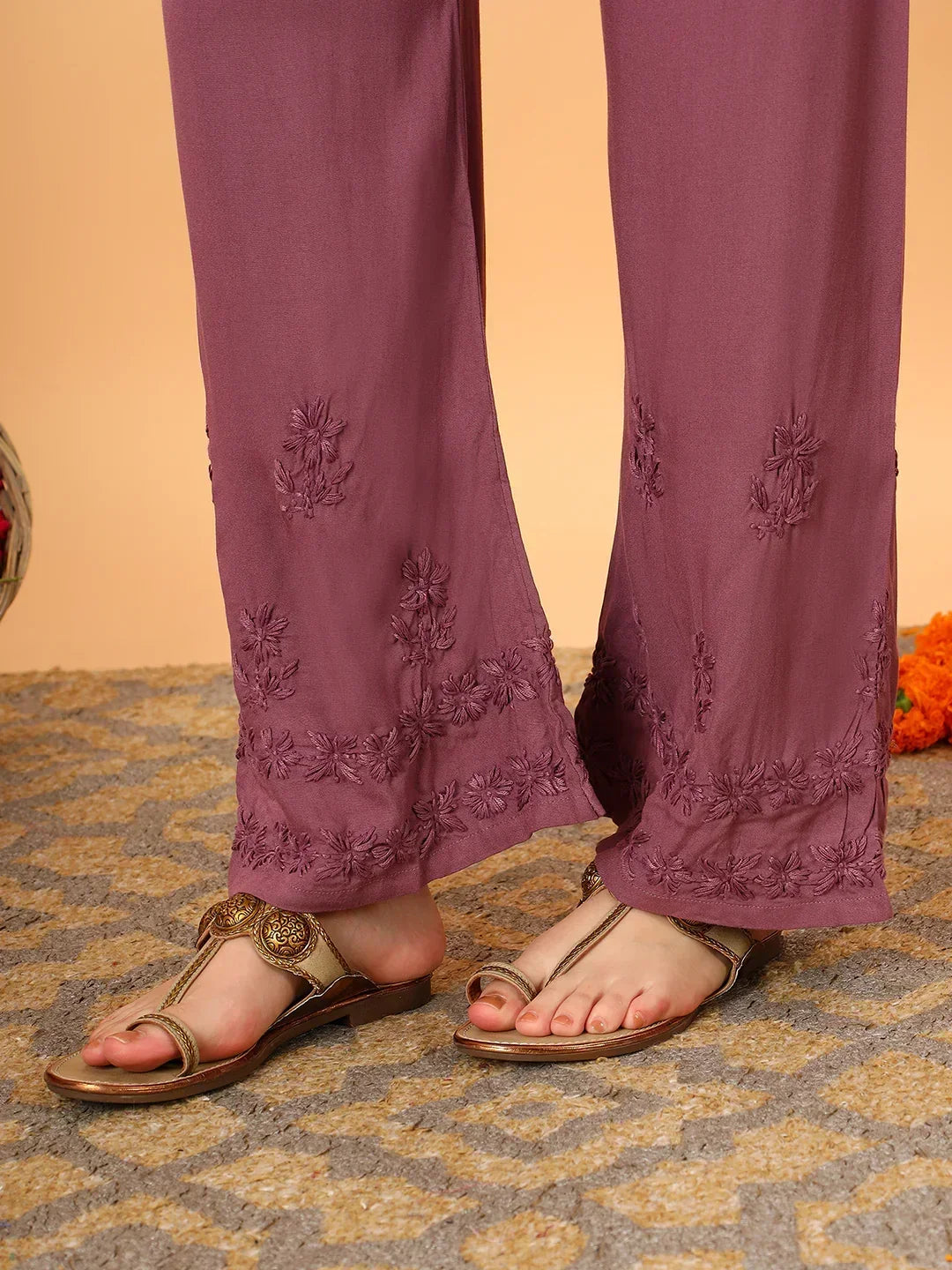 Faiza Chikankari Rayon Co-ord Set (Plum)