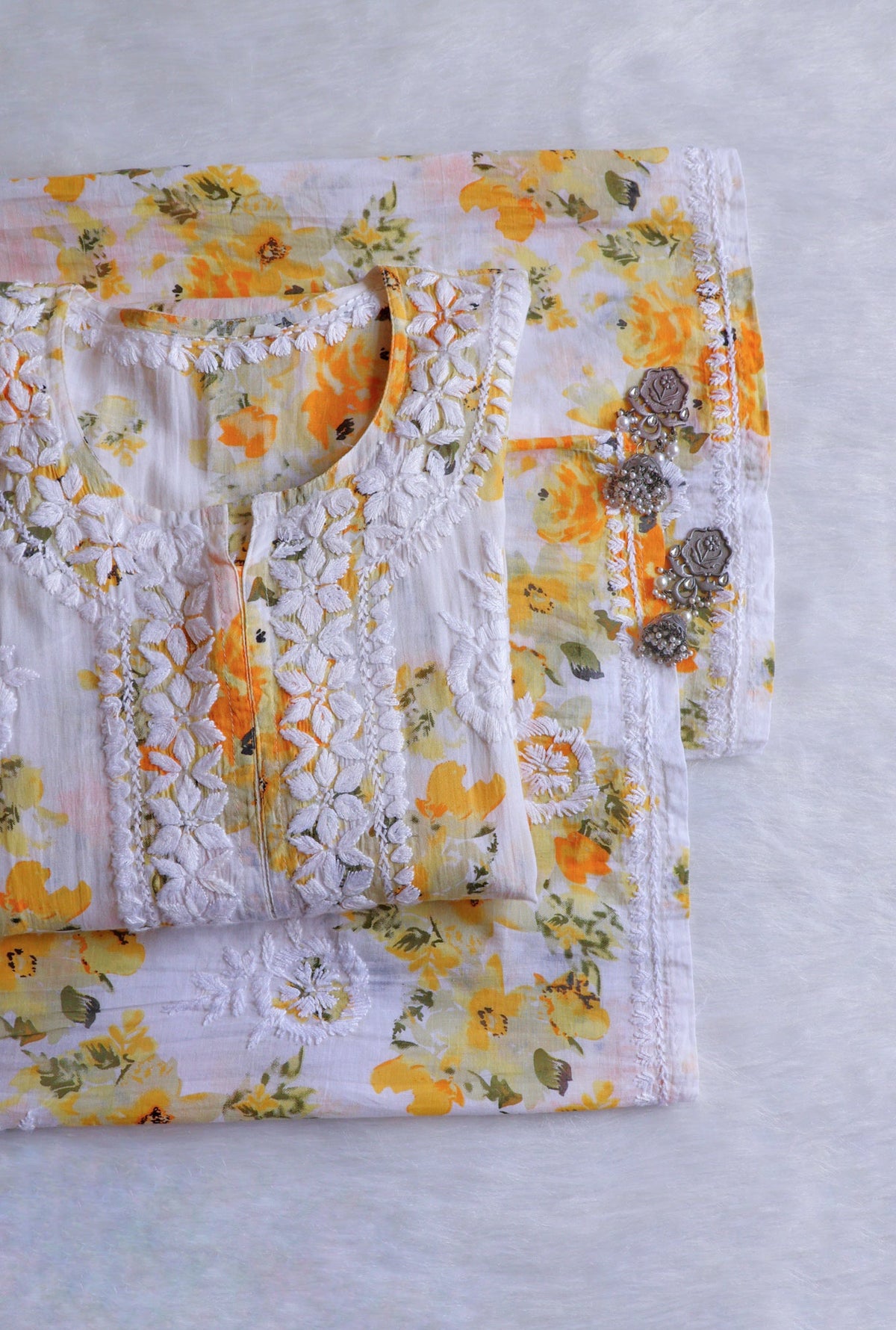 Gulshan White & Yellow Pure Mulmul set