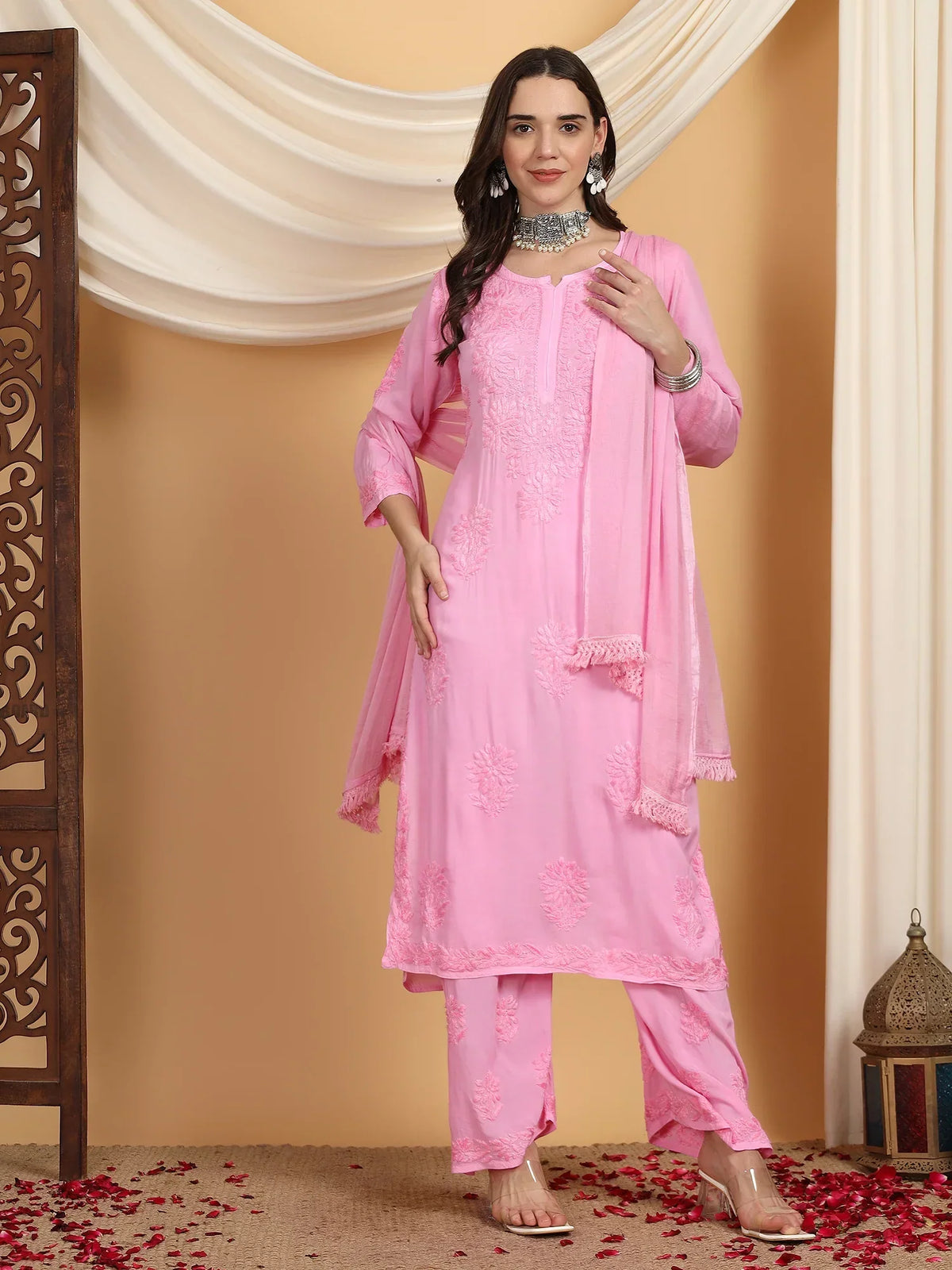 Farha Chikankari Premium Modal Co-ord Set (Baby Pink)