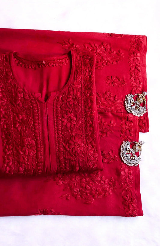 Aayat Red Rayon Kurta Pant set