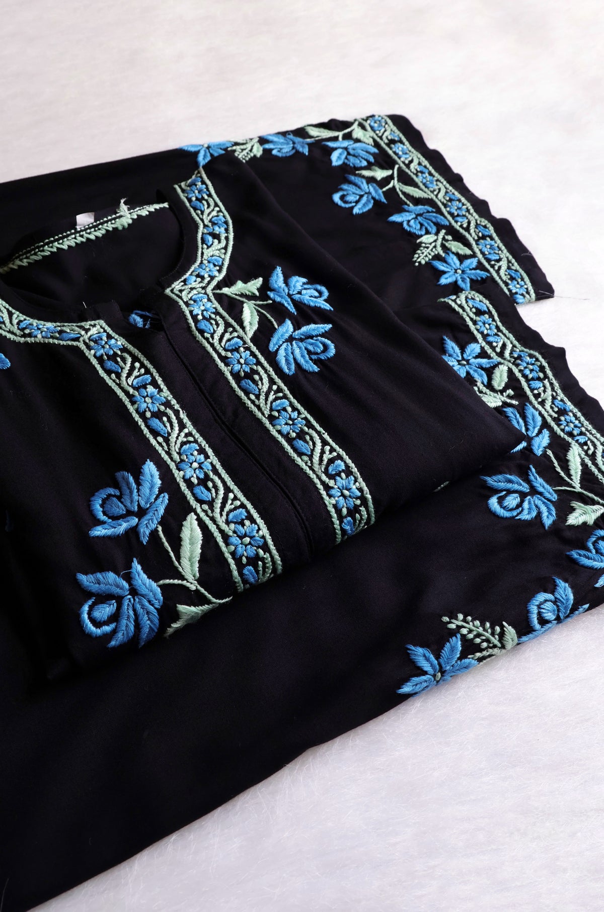 Gul Kashmiri Black & Blue Modal Kurta Set