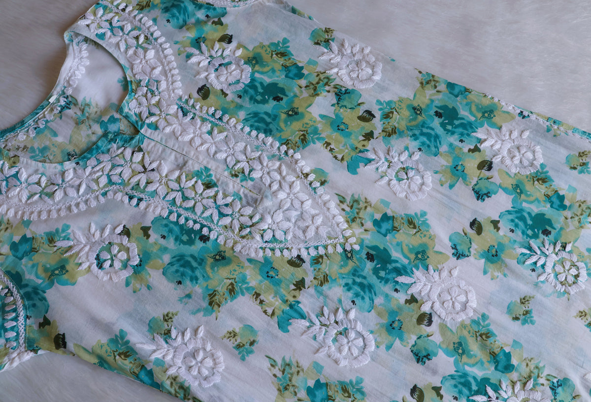 Gulshan White & Teal Green Pure Mulmul set