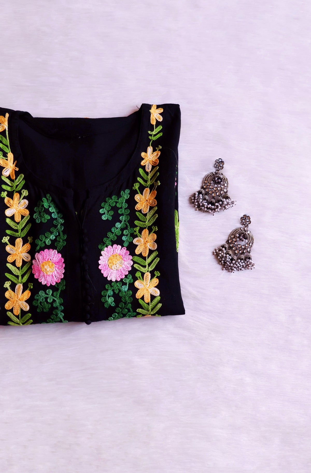 Anah Black & Pink Long Rayon Kurta