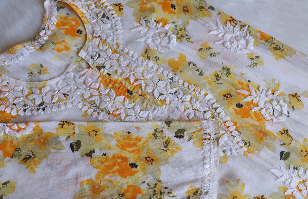 Gulshan White & Yellow Pure Mulmul set