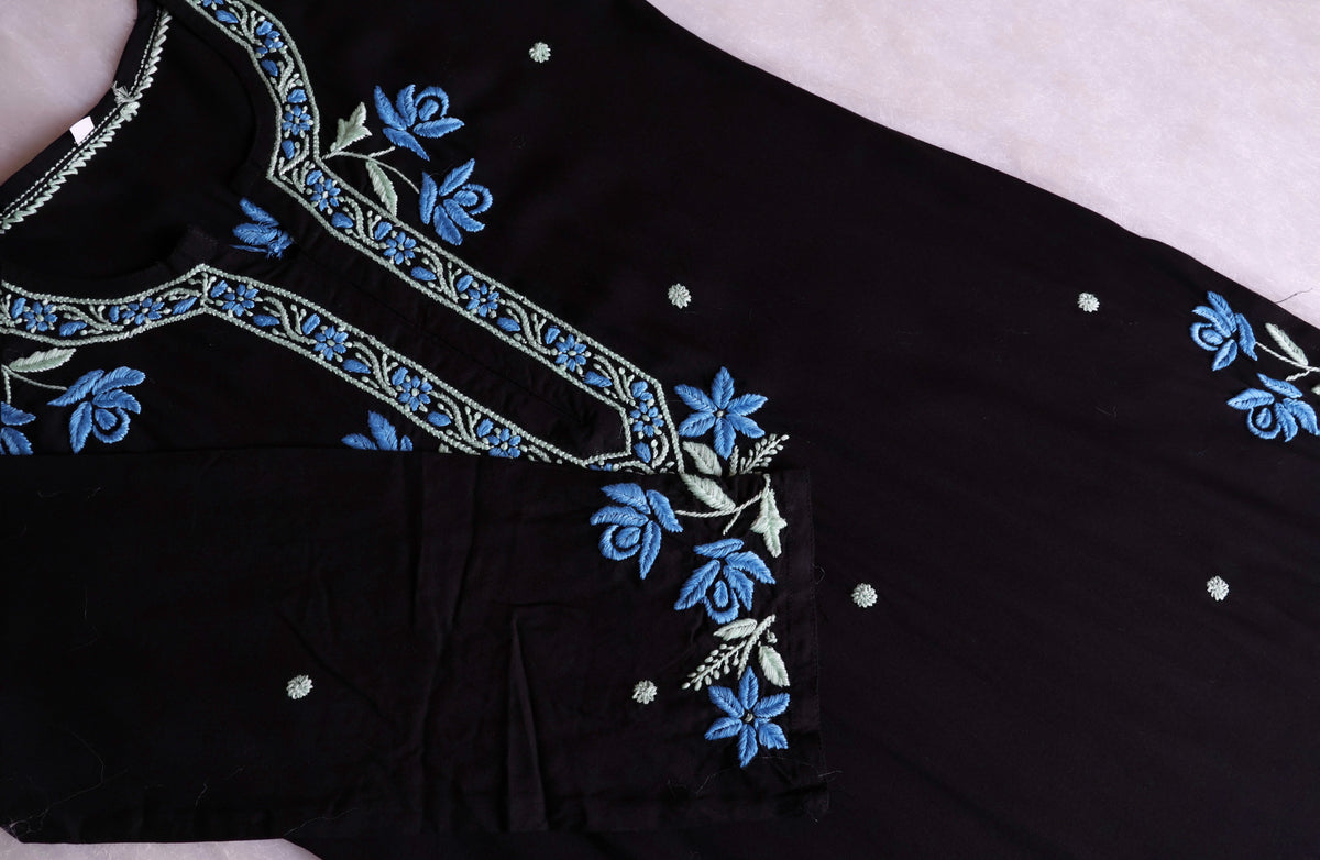 Gul Kashmiri Black & Blue Modal Kurta Set
