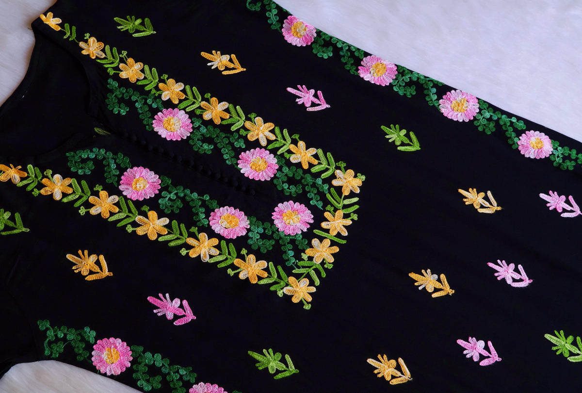 Anah Black & Pink Long Rayon Kurta