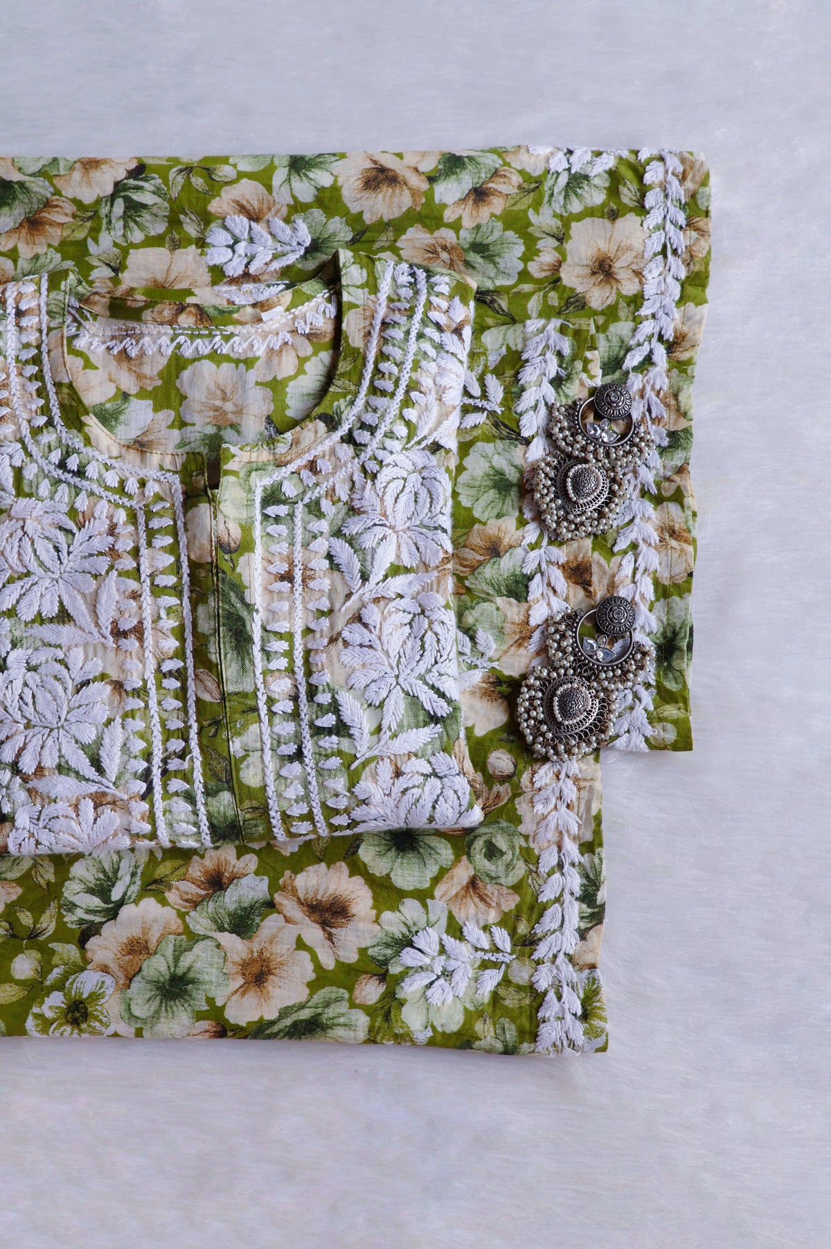 Aleha Olive Green Pure Mulmul set